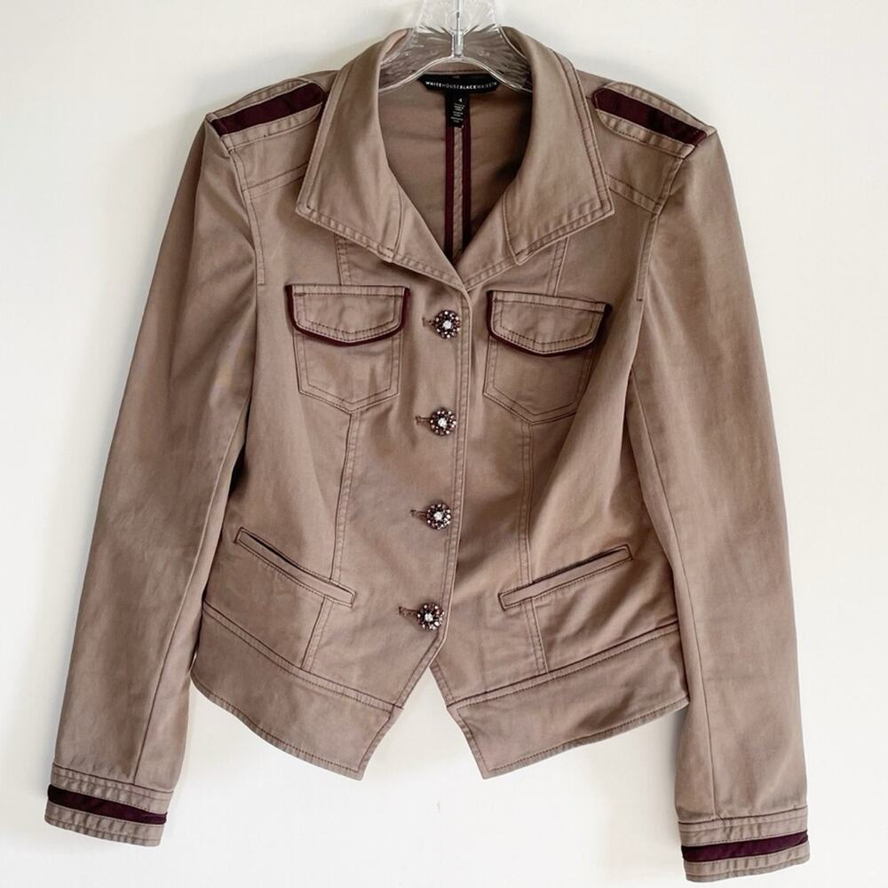 White House Black Market Olive Rhinestone Military Jacket - Picture 3 of 9